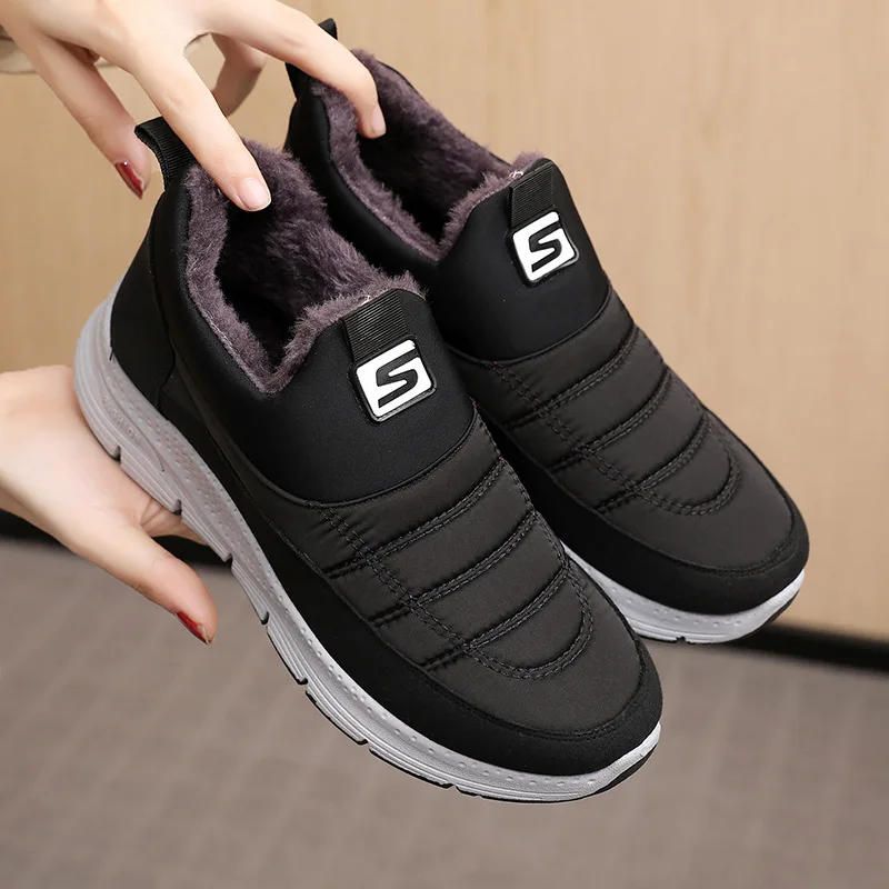 

Women Winter Ankle Boots Warm Shoes Plush Lining Keep Warm Nylon Vamp Waterproof female Snow Boots Winter Sneakers