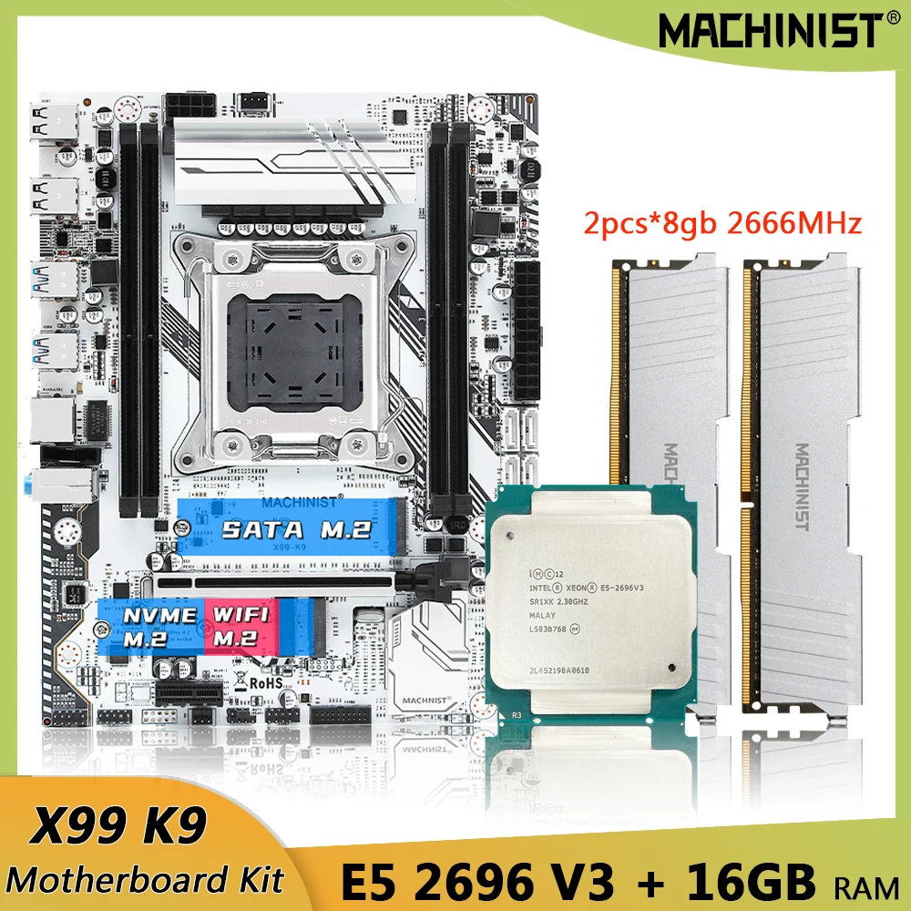 

MACHINIST X99 материнская плата с комплектом Xeon E5 2696 V3 процессор DDR4 16 Гб (2 шт. * 8 ГБ) 2666HMz ОЗУ ПАМЯТЬ НАБОР четырехканальный