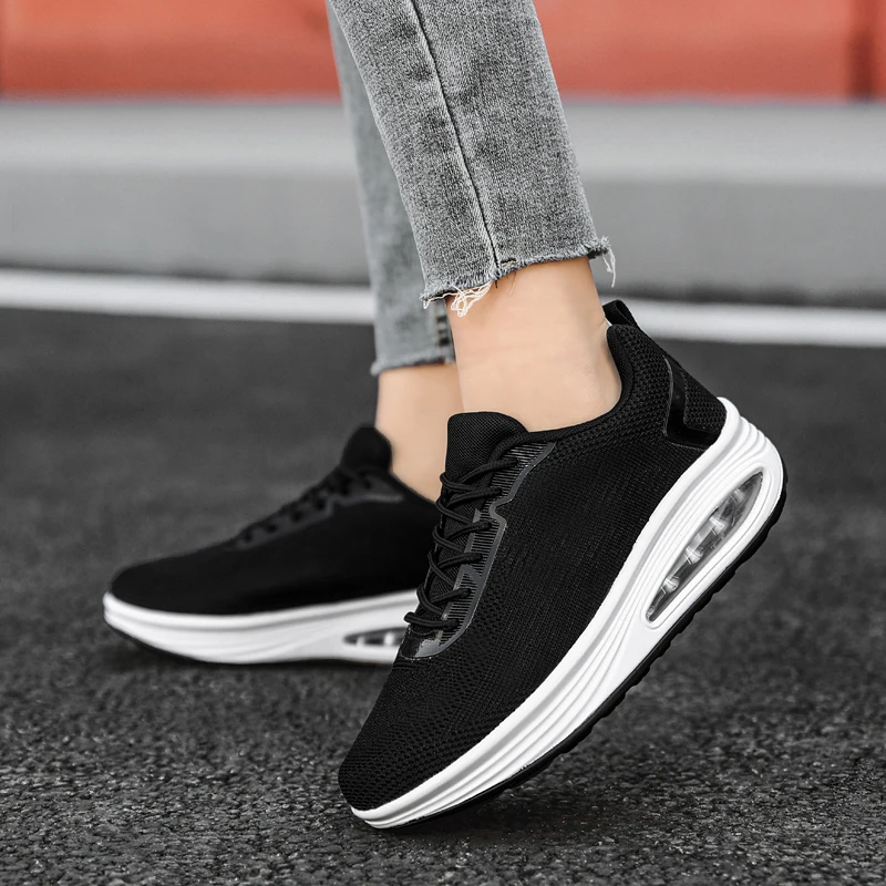 Outdoor walking shoes women's casual sports shoes air cushion height-increasing shoes light dance training shoes lace up