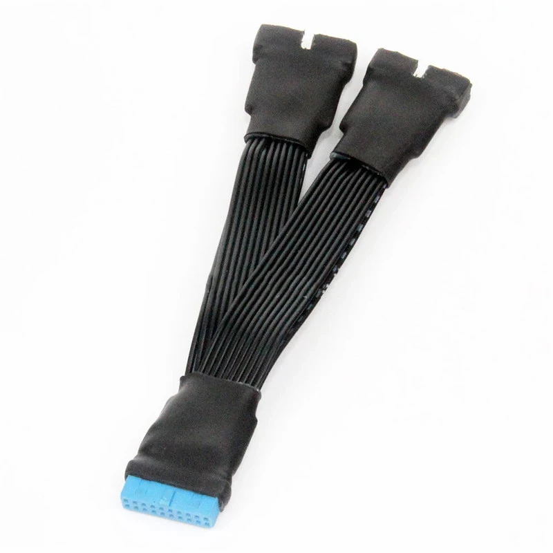 

USB 3.0 1 to 2 Cable 19Pin/20Pin Female to Male Y Splitter Motherboard Extension Flat Cable 12CM Flexible Flat Wire Cable Black