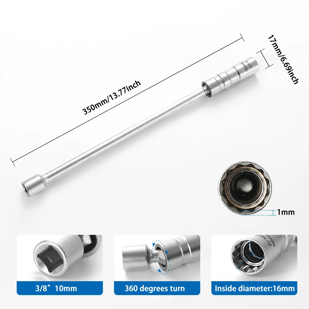

Универсальный шарнир 14/16 мм, поворотный магнитный торцевой ключ для свечей зажигания, привод 3/8 дюйма, 12- и 6-точечный инструмент для удаления автомобиля с тонкими стенками