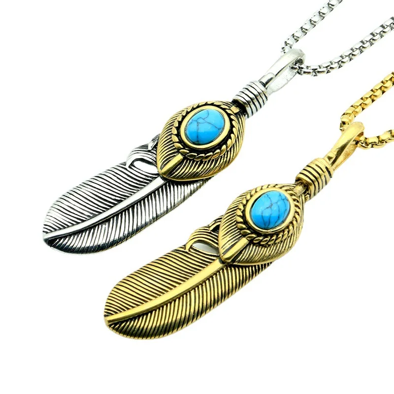 

Hip Hop Punk Feather Wing Men Stainless Steel Necklace Vintage Gothic Pendant Necklaces Best Friend Valentines Jewelry Gift