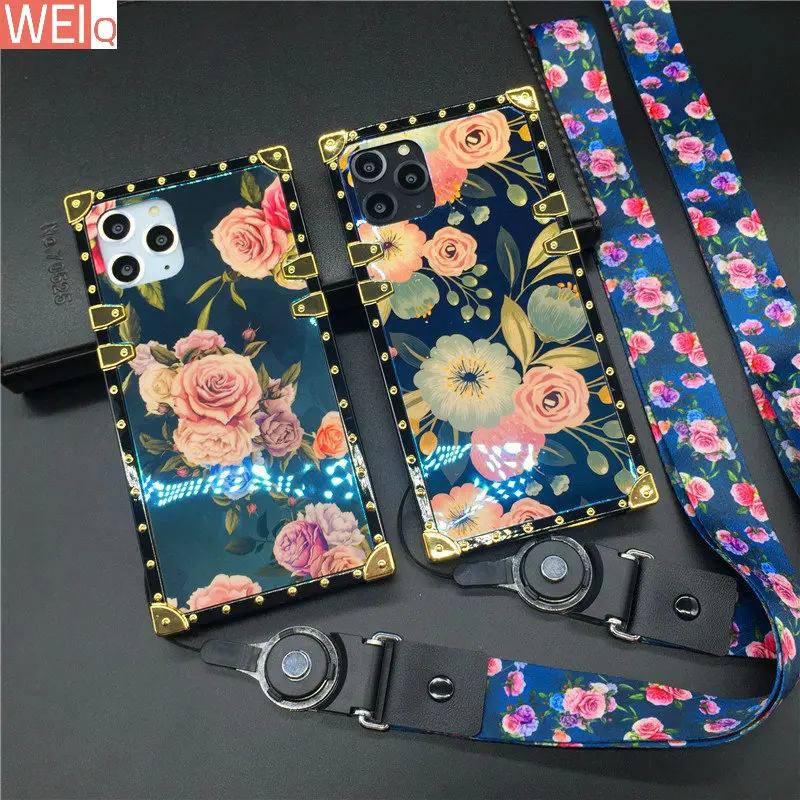 

Luxury Glitter Flower Cover Vintage Square Case for Samsung Galaxy S22 Ultra S23 Plus Note 20 10 9 S21 Ultra S10 Plus S20 FE S9
