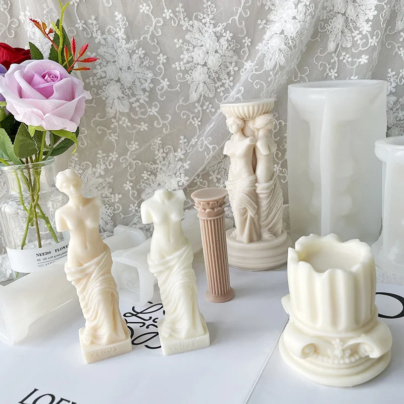 

DIY Portrait Candle Mold Venus Goddess Human Body Plaster Mold Vintage Roman Column Scented Silicone Mold Candle Mold Making