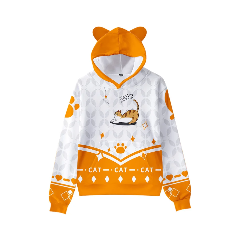 

3 To 14 Years Kids Hoodies Playing Cat 3D Print Hoodie Sweatshirt for boys girls Harajuku Coartoon Jacket Coat Children Clothes