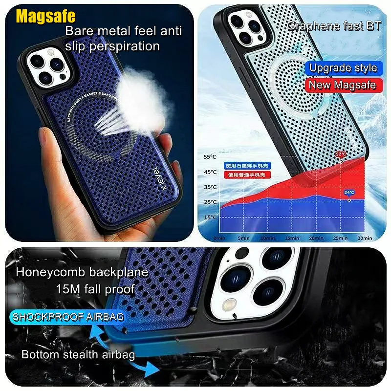 for Magsafe for iPhone 13 12 Pro Max Case Graphene Heat Dissipation Magnetic Wireless Charging coque for iPhone 13 12 Pro Cover