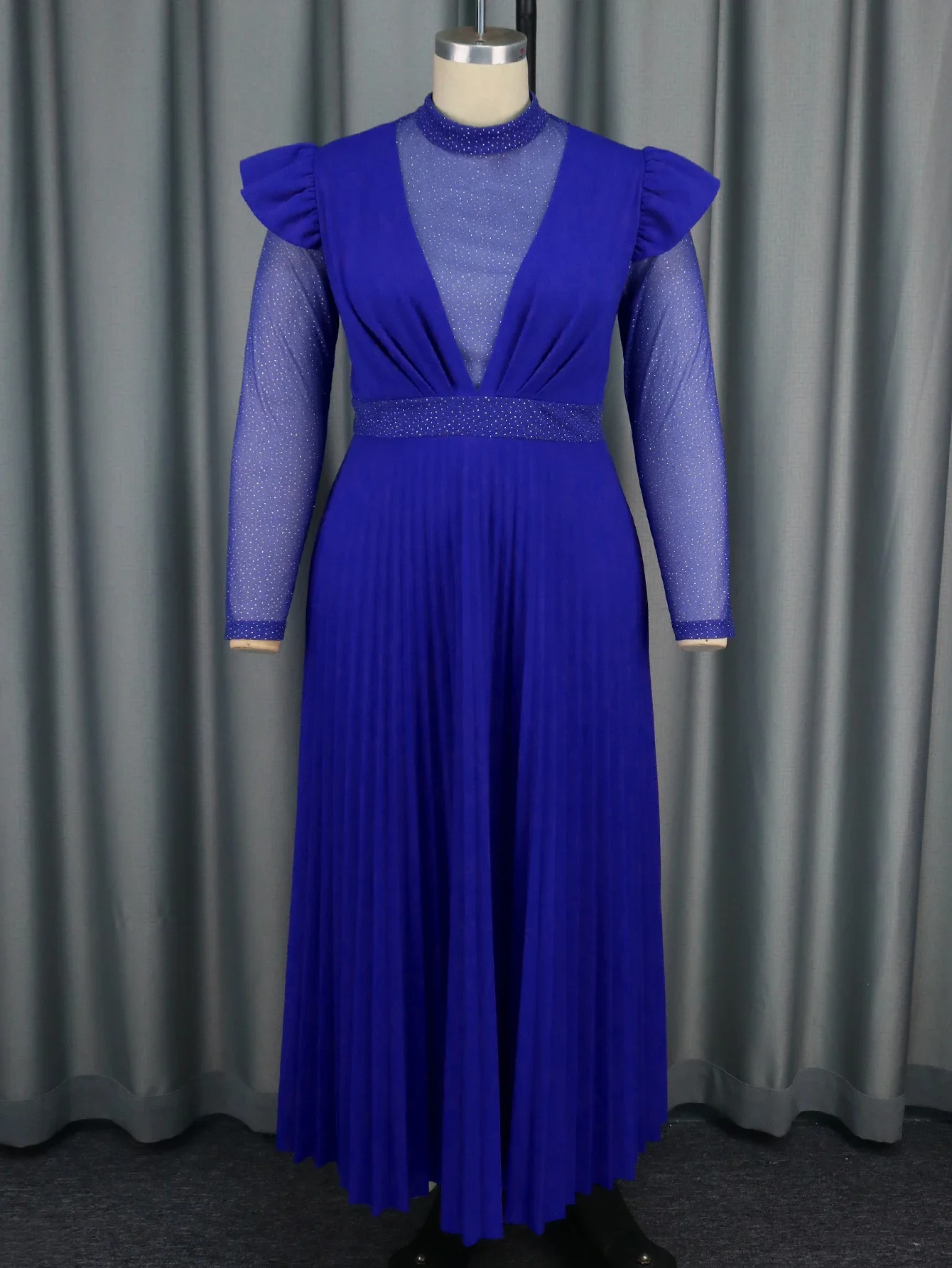 ONTINVA женское синее вечернее платье Maix с высоким воротом прозрачное сетчатое