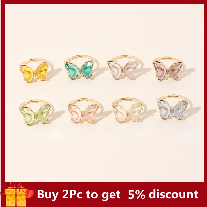 

Women Rings Colorful Crystal Open Butterfly Rings Simple Banquet Wedding Finger Rings For Women Gift