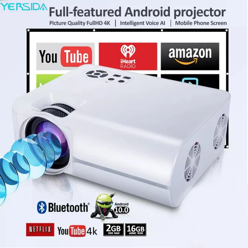YERSIDA Projector VS315 1080P Smart TV WIFI Portable Home Theater Cinema Battery Sync Phone Beamer LED Projectors for 4k Movie