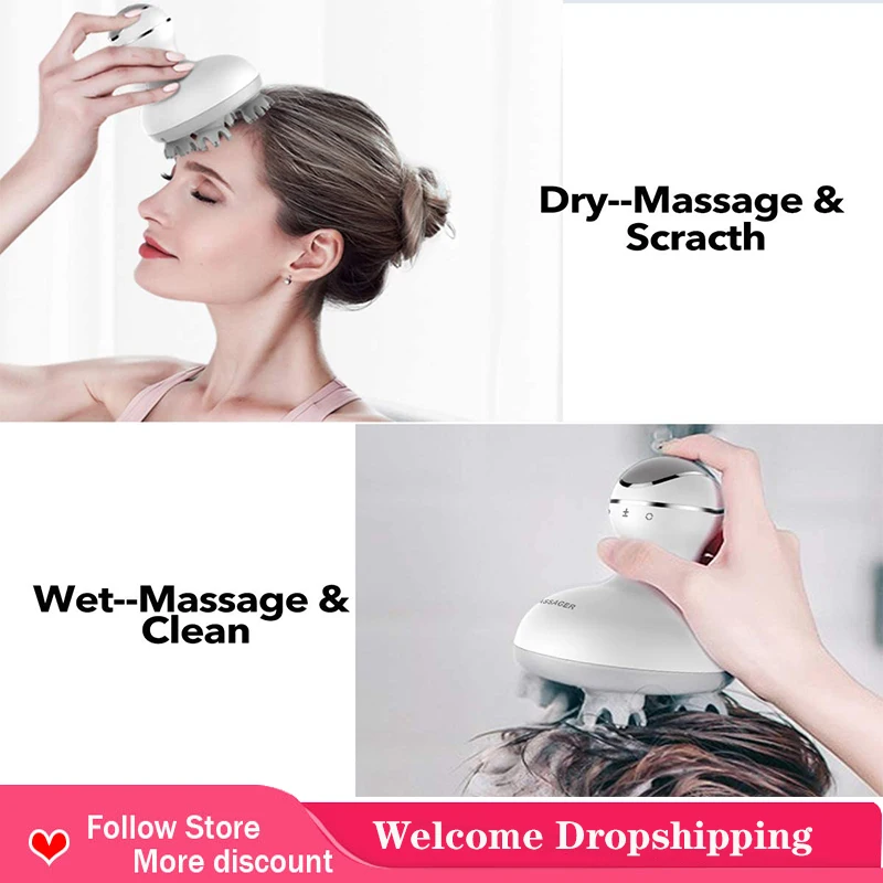 

Wireless Smart Scalp Massager Body Vibration Head Massage Wet and Dry Hair Growth Deep Tissue Capillaries Kneading Relief Stress