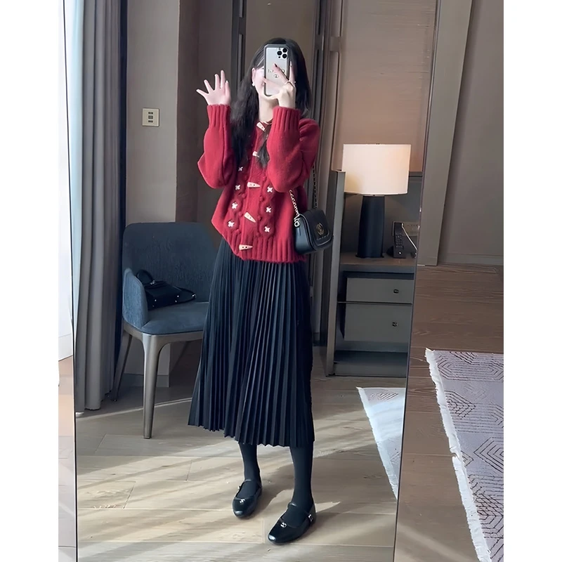 2023 весенний милый красный свитер женская одежда осень зима Новогодняя