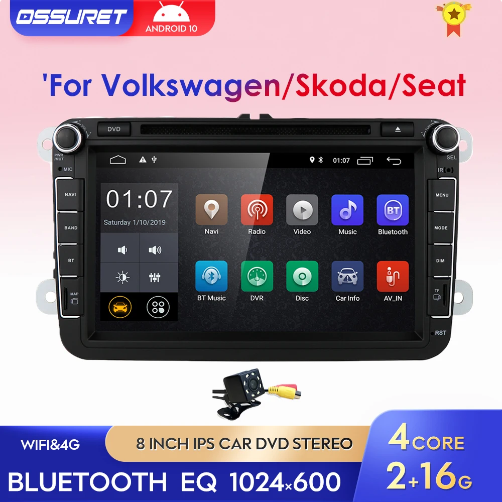 

Автомобильный мультимедийный плеер, плеер на Android 10, четыре ядра, с DVD, GPS, для VW Passat B6, Golf, Tiguan, Skoda, Seat, Polo, BT, типоразмер 2 Din