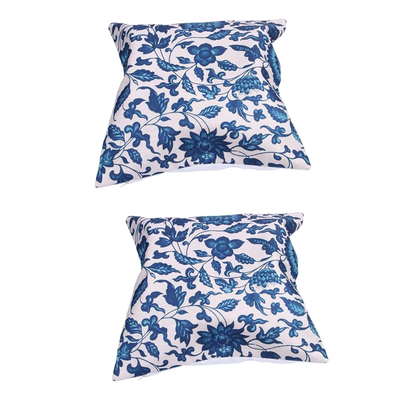

2X Vintage Geometric Flower Cotton Linen Throw Pillow Case Cushion Cover Home Decor, 40 Chinese Blue Floral