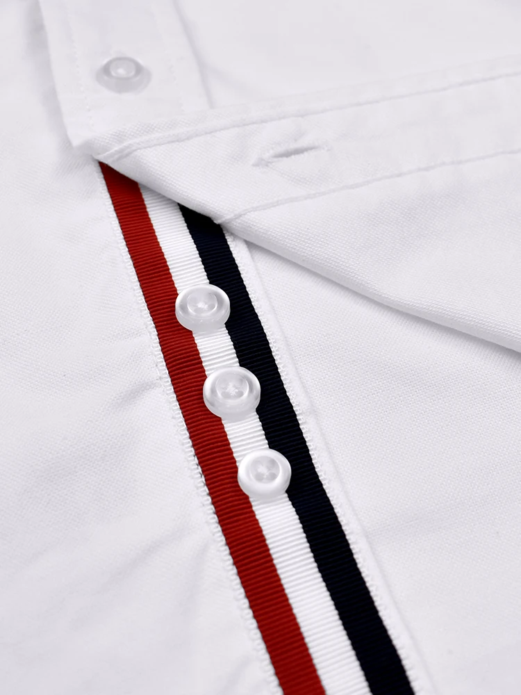 TB THOM Men's Shirt White Fashion Top Brand Striped Closure Casual Oxford Fine Cotton Short Sleeve High Quality Summer Shirts