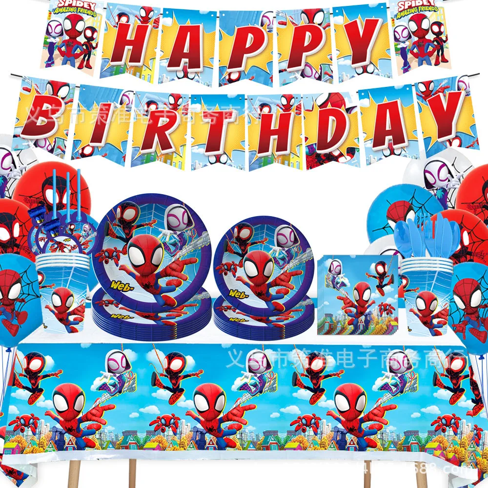 

Marvel Cartoon Spider-Man and His Amazing Friends Party Supplies Decoration Tablecloth Birthday Party Decorations Tableware Sets