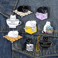 xedz cartoon black and white cat enamel pin cute kitten brooches animals pet custom metal lapel pin backpack jewelry kids gift