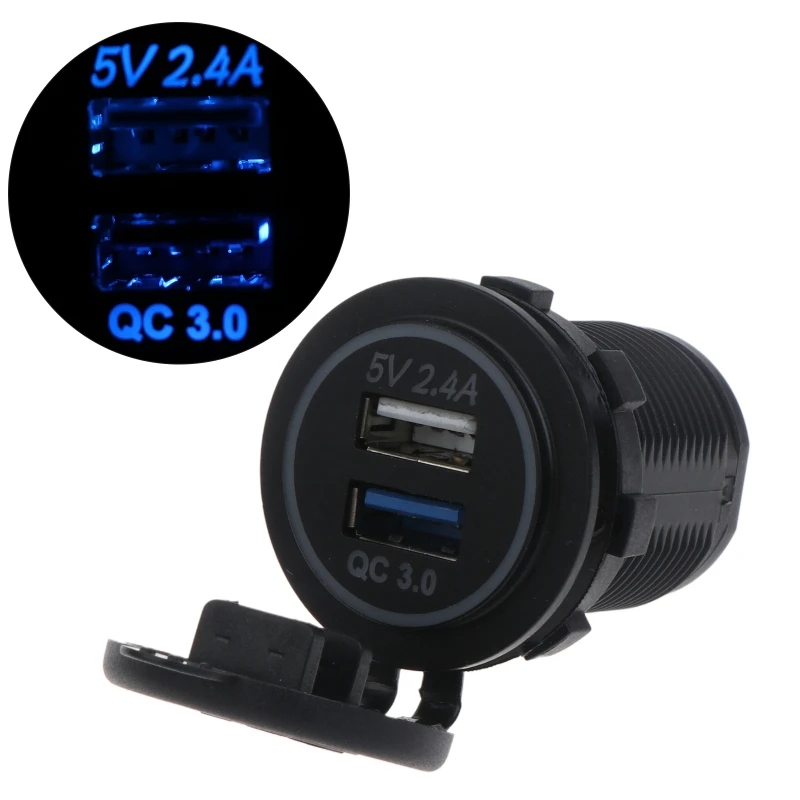 

Universal 12v Dual USB Car Boat Charger Socket 18W QC 3.0 Charger Socket Ports