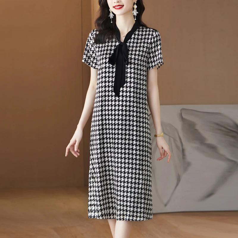 

Autumn Long Sleeve Bodycon Elegant Office Lady Dress Fashion Houndstooth Print Sexy V-neck Slim Pencil Dresses For Women 2022