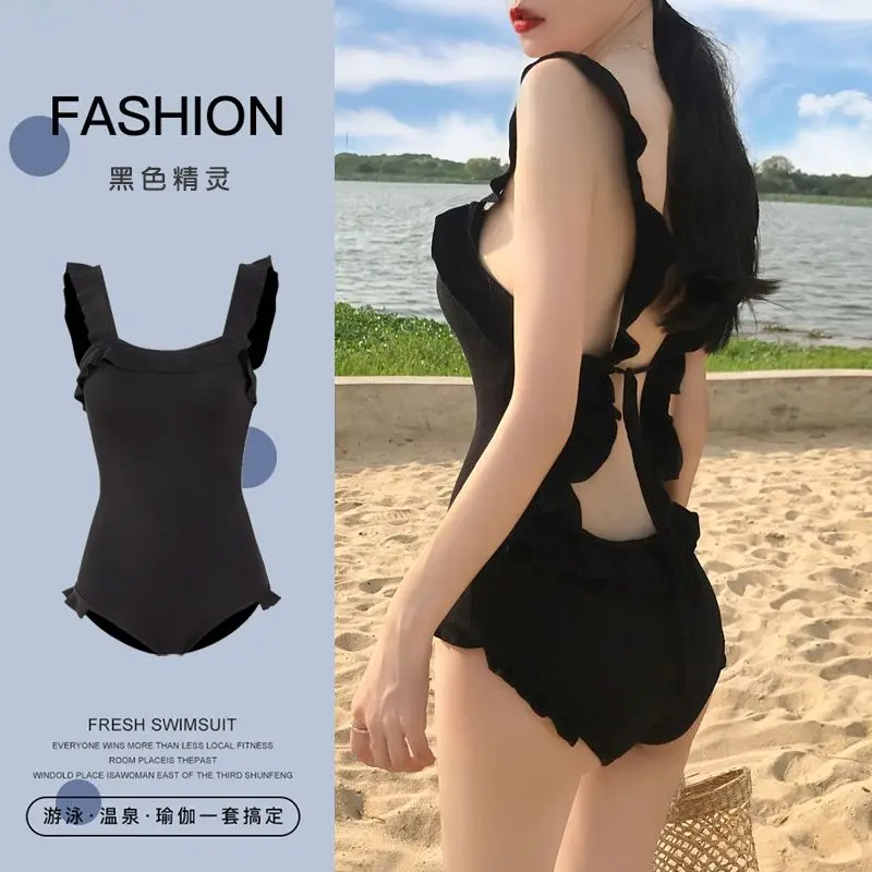 

2023 New Pure Desire Backless Sexy Women's Clothing Sleeveless Conjoined Body Slim Black Fashion Casual Triangle Bikini Set