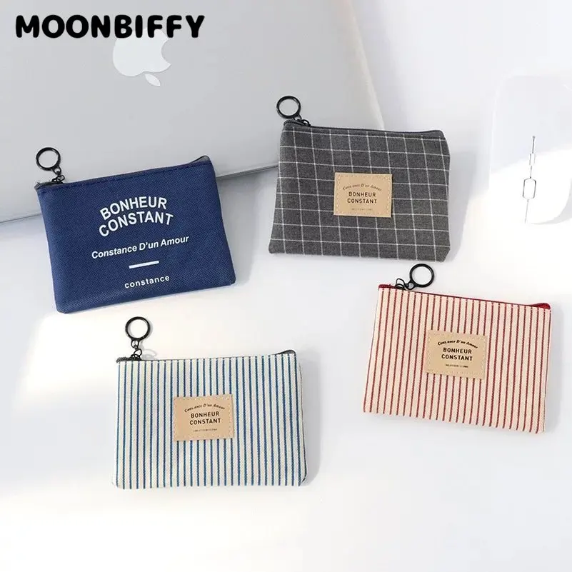 

Cute Wallet Women Fabric Key Coin Purse Cartoon Square Mini Coin Pouch Letter Striped Print Zipper Canvas Bags for Girls