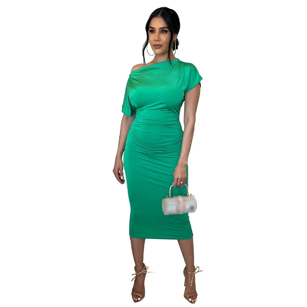 

Elegant Women Bodycon Midi Dress Slash Neck Irregular Robe Female Party Club Vestidos Women Pack Hip Dresses
