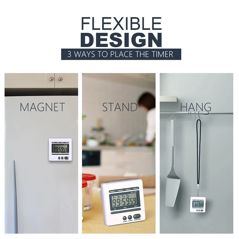 

3X Цифровой таймер обратного отсчета, 4-канальный таймер обратного отсчета, кухонные часы для приготовления пищи