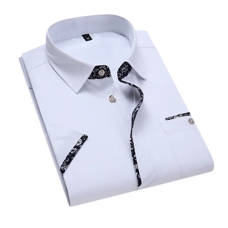 

2023 Porcelain Collar Shirt Men Short Sleeve Korean SlimFit Casual Business Dress Shirts Solid Color White Shirt Plus Size S-5XL