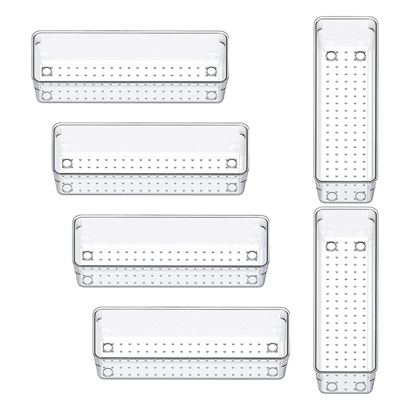 

6Pcs Drawer Organizer, Clear Desk Drawer Organizer Trays Storage Tray For Makeup, Jewelries, Utensils In Bedroom Dresser