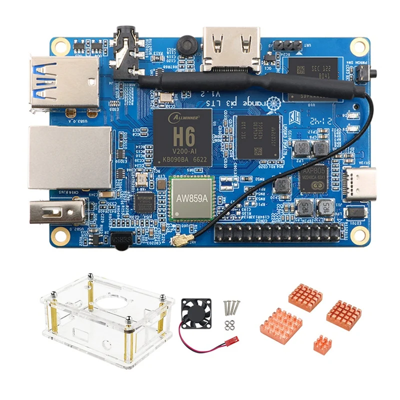 For Orange Pi 3 LTS Development Board+Case+Fan+Heat Sink H6 2G+8G EMMC Open Source For Android 9.0 Ubuntu Debian OS