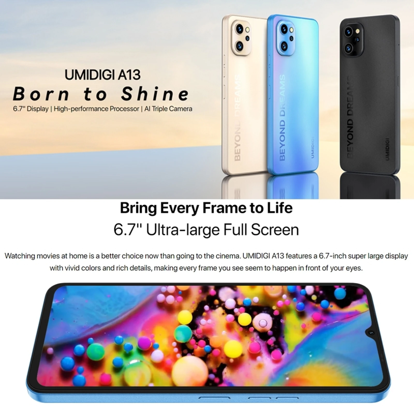 umidigi a13 global version 6 7 fhd screen smartphone 4gb128gb rom octa core 20mp triple camera 5150mah world premiere mobile free global shipping