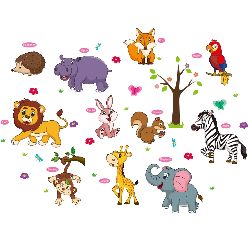 Wallpaper Decoration Cartoon Animal Wall Stickers Children's Room Baby Early Education Wall Decoration Stickers  Painting Wall