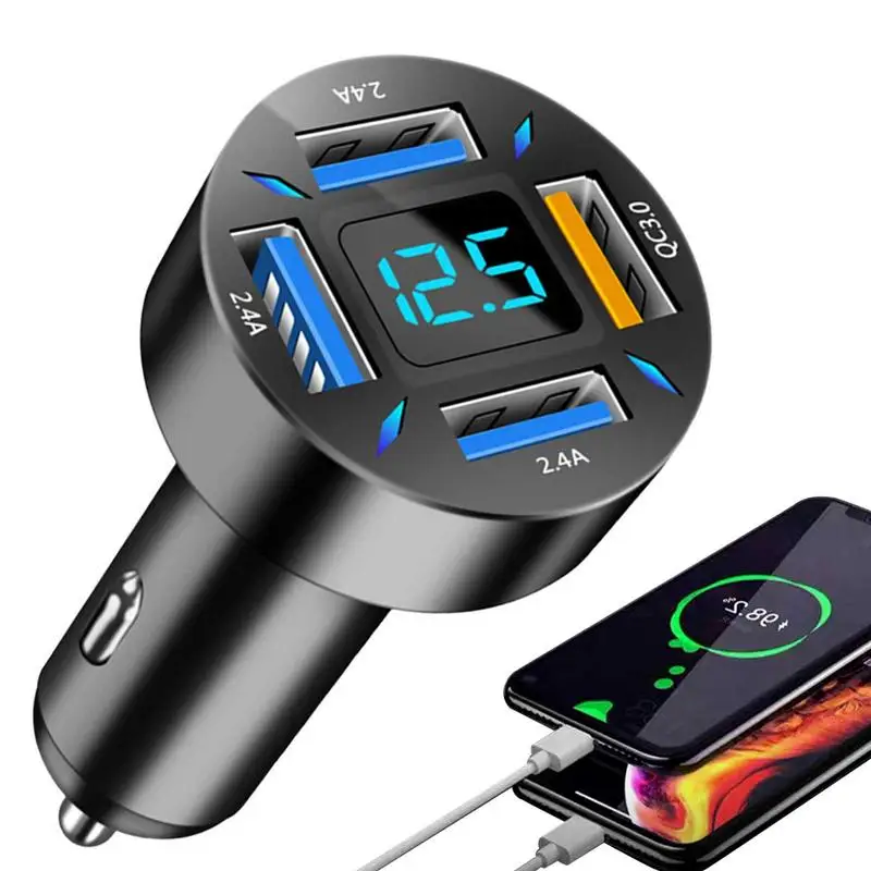 

USB Quick Car Charger QC3.0 Adapter 4-Port USB Car Phone Charger Multi-Function Power Car Adapter Smart Chip Multiple Security