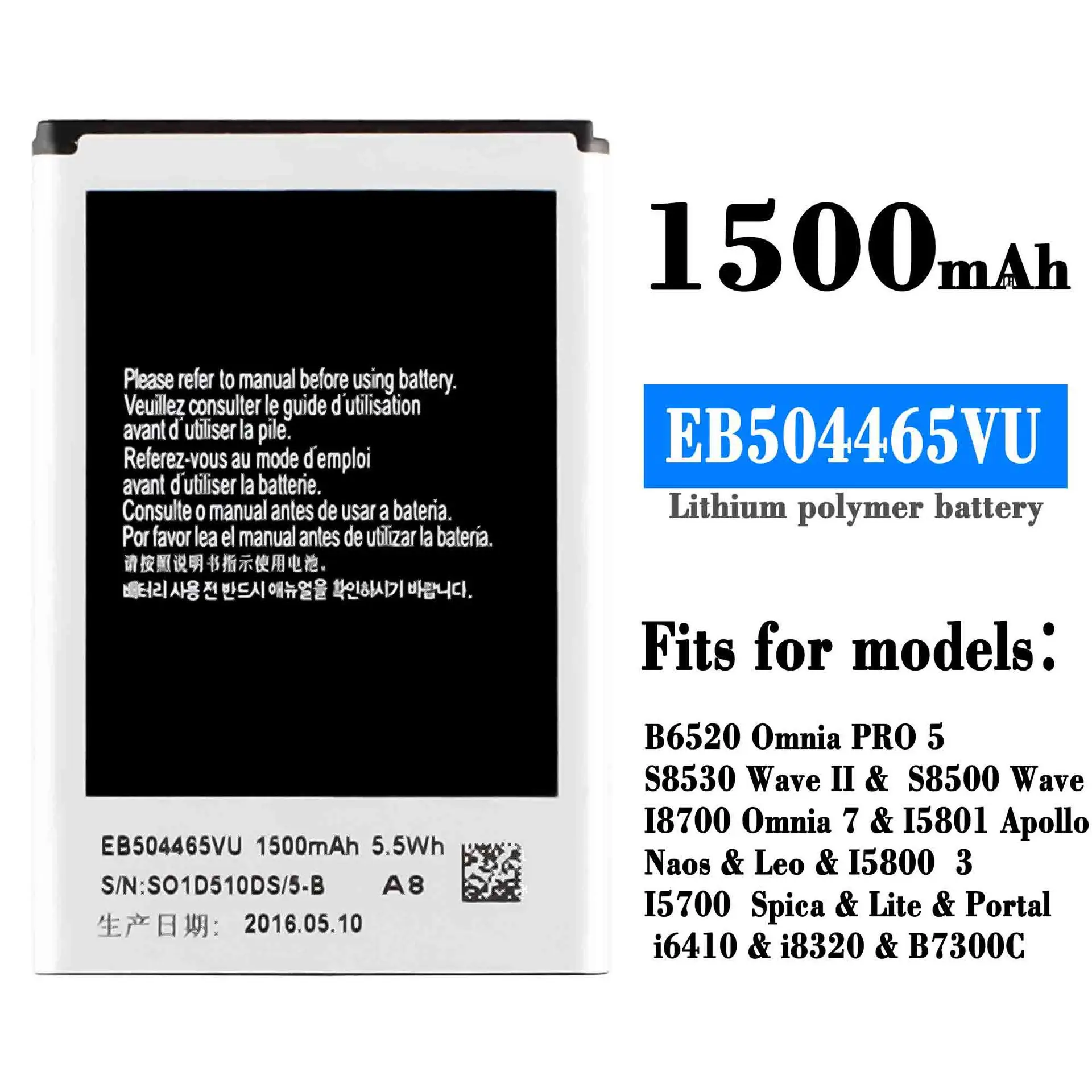 

Для оригинального аккумулятора SAMSUNG EB504465VU B6520 Omnia PRO 5 i6410 i5700 i5800 i5801 i8320 i8700 GT-S8500 S8530 Wave B7300C Bateria