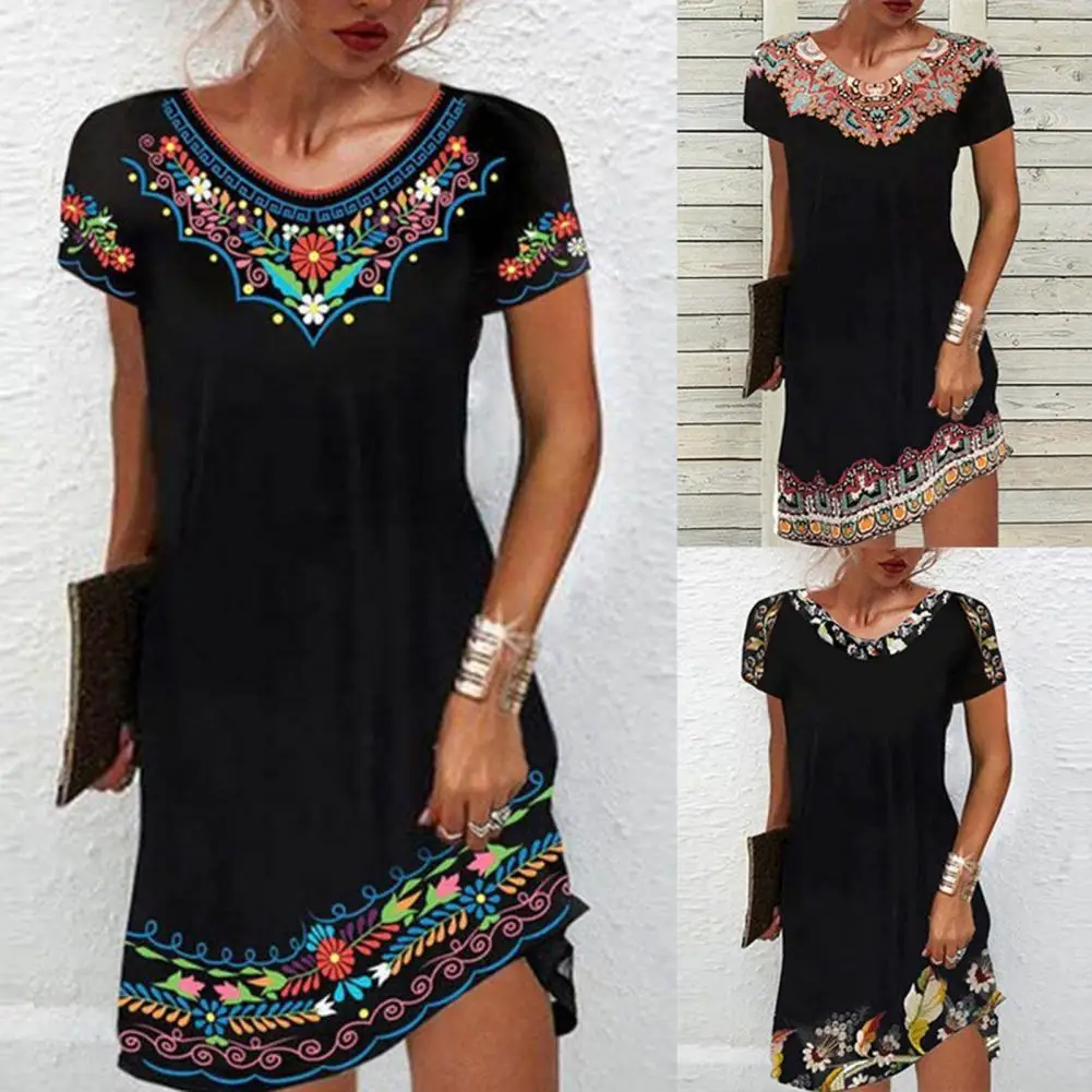 

Fashion Dress O Neck Lightweight All-match Ethnic Style Casual Dress Streetwear