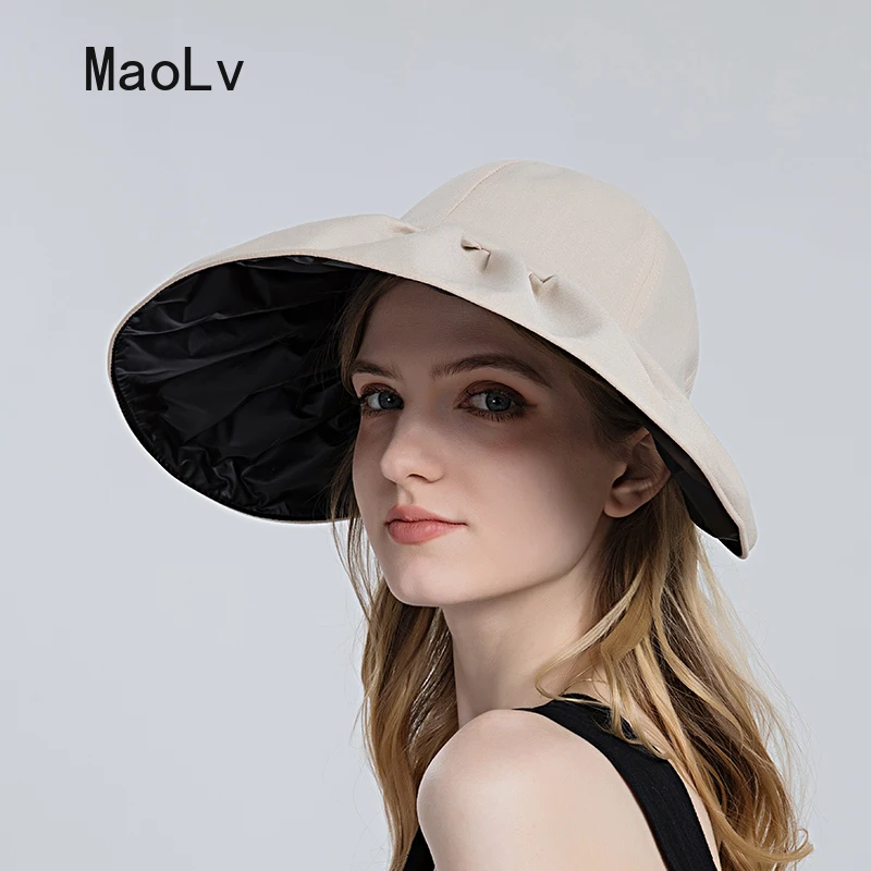 Wide Brim Black glue Ponytail Hat Summer Hats for Women Ladies Hats and Cap Outdoor Beach Viosr Sun Hat UV Protection Cotton Cap