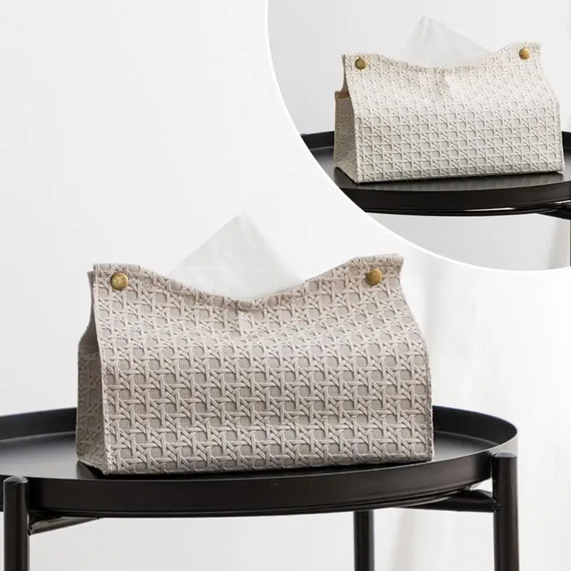 

Простая цветная коробка для салфеток, подставка для салфеток для чайного столика, коробка для хранения из искусственной кожи ротанга, норди, простой контейнер для хранения, держатель для салфеток, бытовой