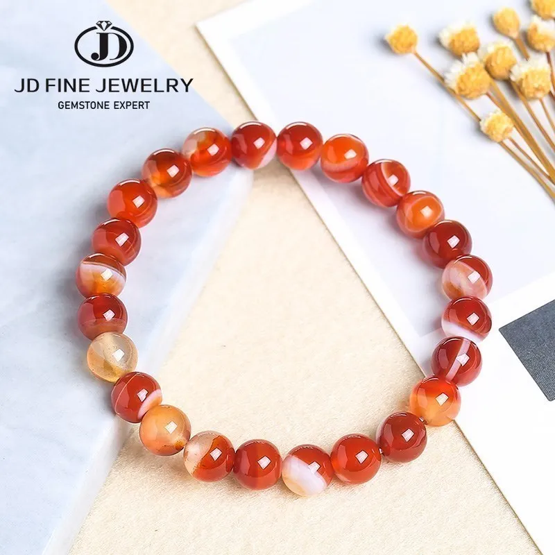 

JD Natural Stone Beads Red Stripe Agate Charm Bracelet For Women Fashion Round Lace Carnelian Bangles Female Yoga Wristband Gift