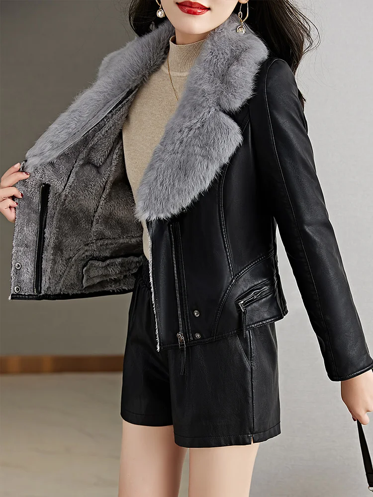 Женское кожаное пальто Haining из натуральной кожи новинка 2024 зимнее утепленное