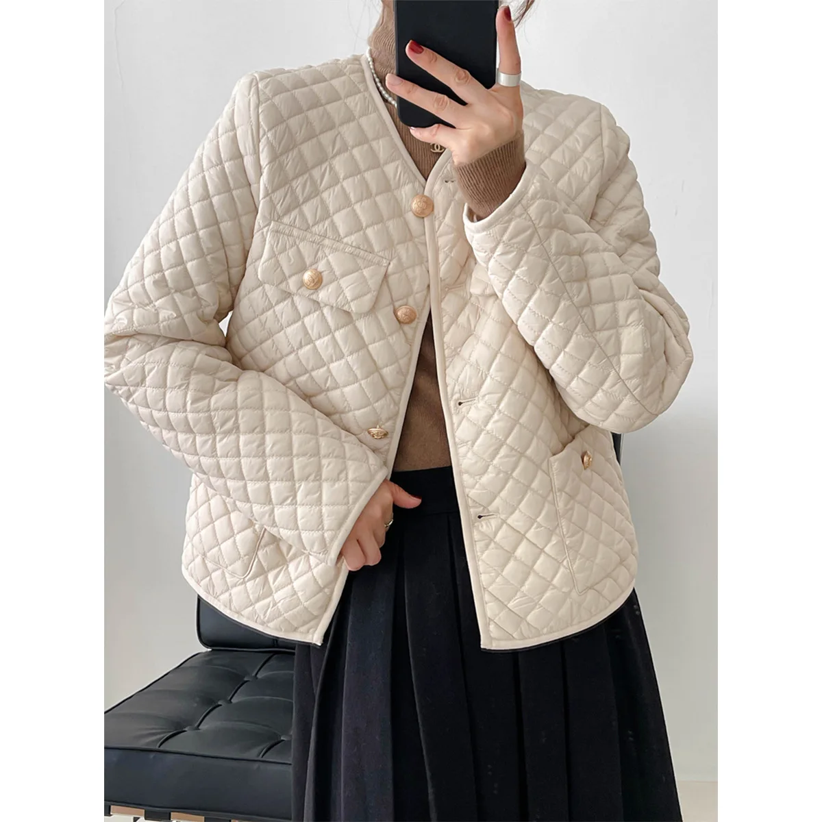 Temperament Cotton Clothing V-Neck Short Section 2022 Winter Celebrity Wind Thin Jacket Female