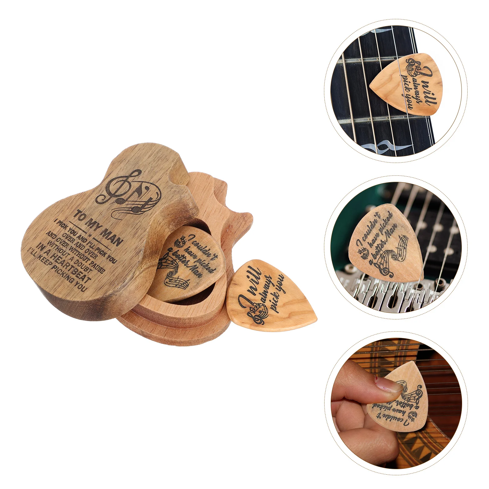 

1 Set Wood Craft Guitar Pick Box Guitar Plectrum Storage Holder Wood Plectrums