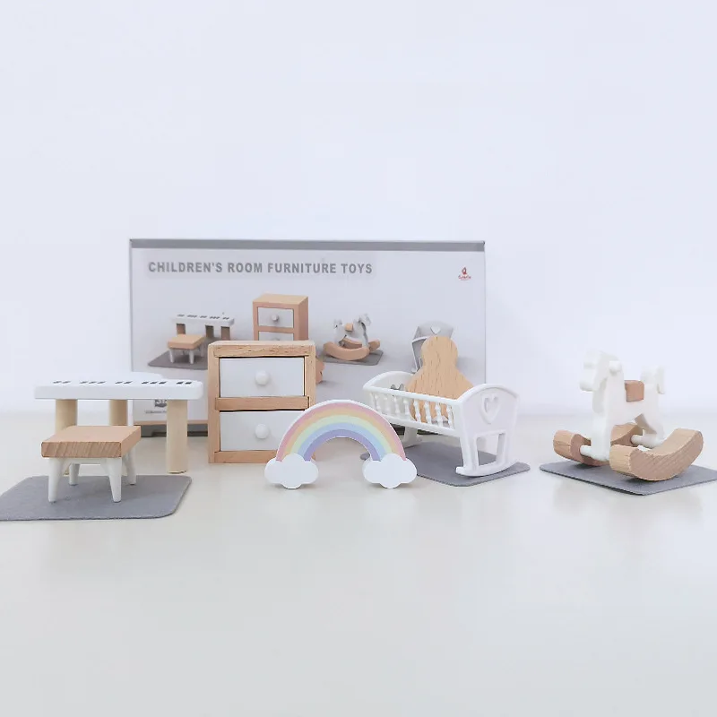 

Wooden Simulation Play House Mini Furniture Toy Ins Children's Kitchen Living Room Doll House Decoration Scene Accessories