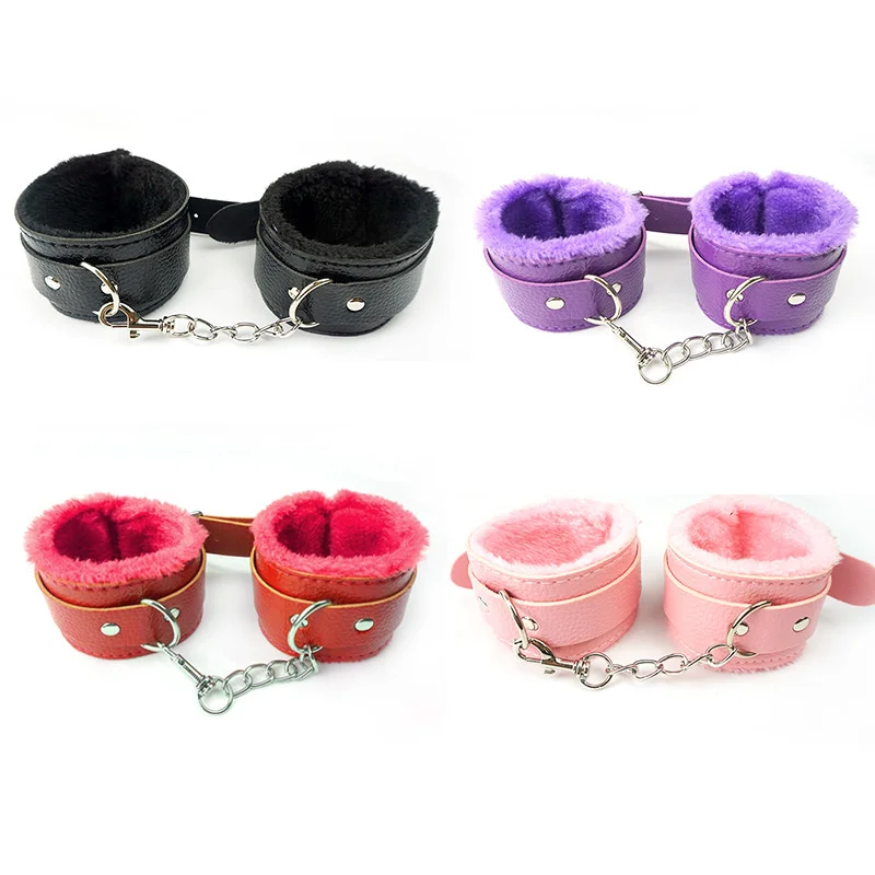 

SM fun products leather Plush handcuffs, binding shackles, men and women flirting plush leather handcuffs