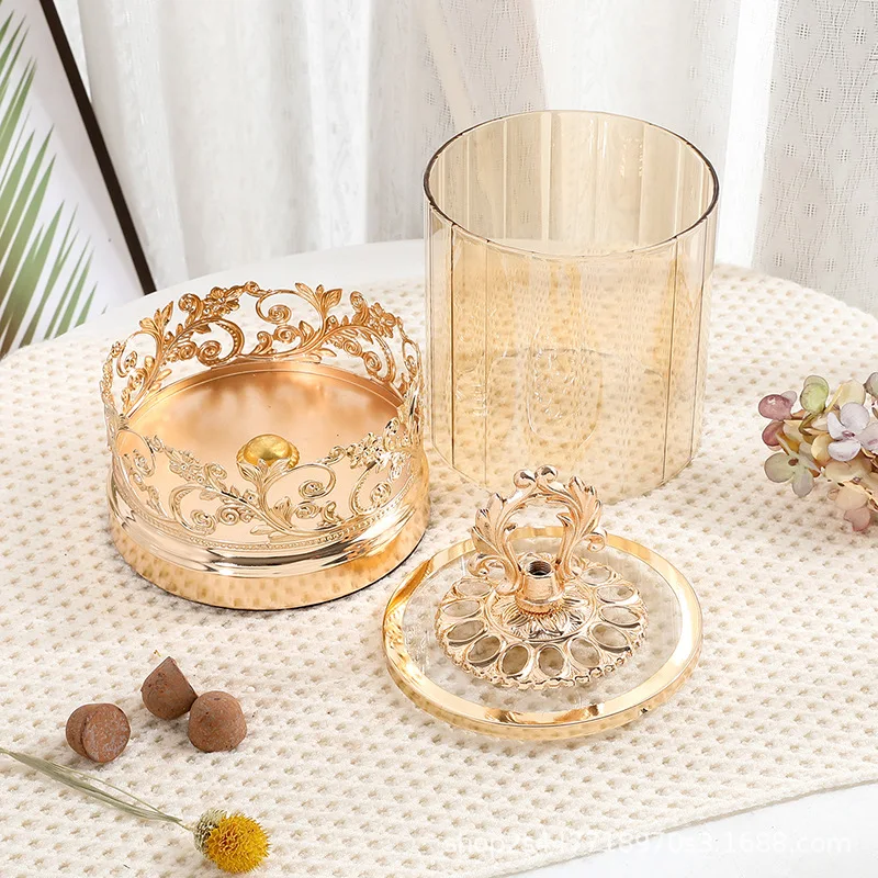 Золотая банка для конфет европейская стеклянная ваза позолоченная ажурная