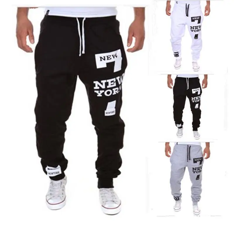 Men's New Spring and Autumn Printing New York Fashion Sports Pants Long Casual Drawcord Men's Gym Fitness Pants