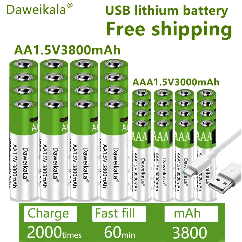

rechargeable AA 1.5V 3800mah / 1.5V AAA 3000mAh lithium battery flashlight toy watch MP3 player lithium battery replacement