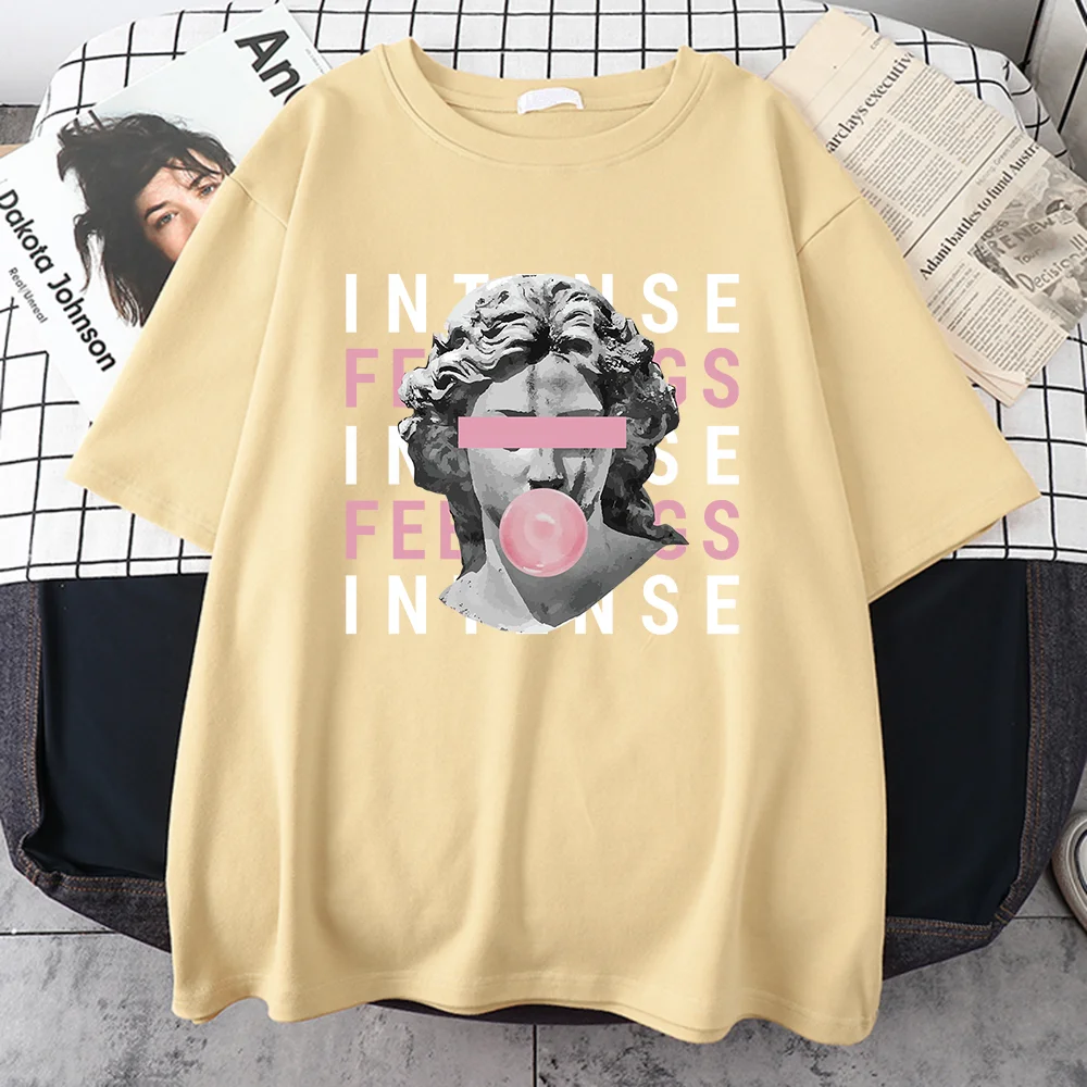 

Intense Feelings Creative Sculpture Of Blowing Bubble Gum Male T Shirt Summer Soft Tshirt Street O-Neck Tops Daily Casual Tee