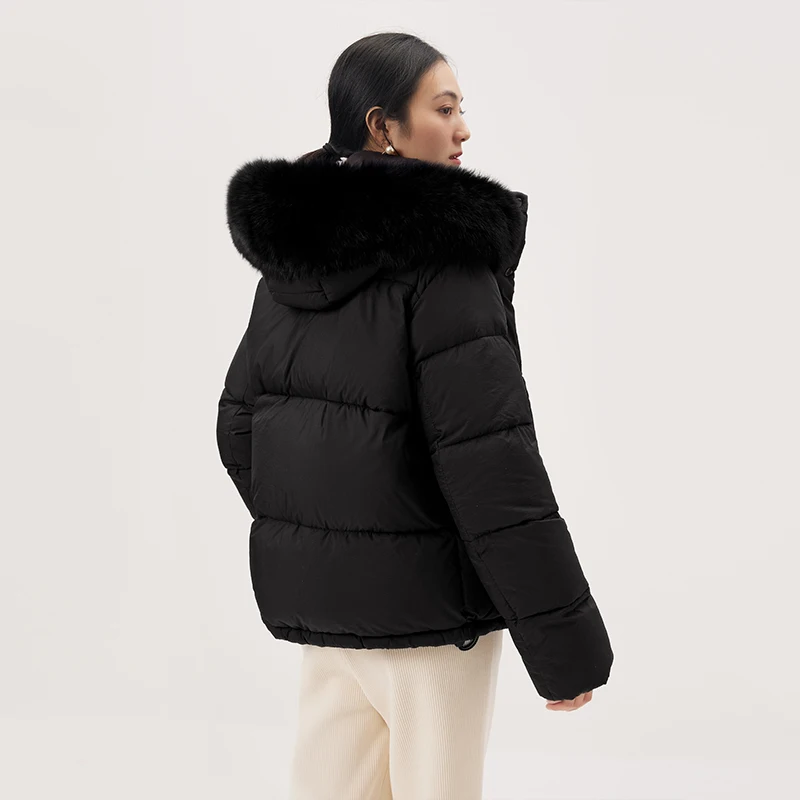 Design Abrigos Mujer 90% White Goose Down High Street Coats Winter Wide-waisted Jacket Women Hat and Fox Fur Collar Detachable