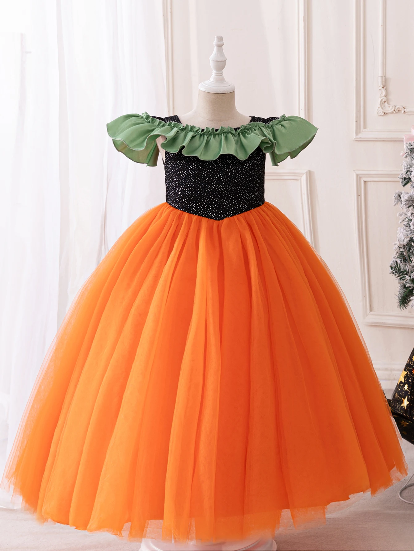 Детское платье на Хэллоуин для девочек длинное с нашивкой тыквы Женская юбка из