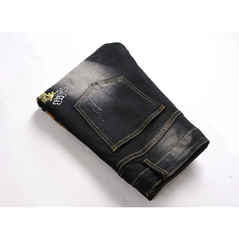 2022 Fashion Skinny Jeans Teenagers Slim Animal Embroidery Stretch Straight Leg Trousers Daily Leisure Party Trend Men's Wear