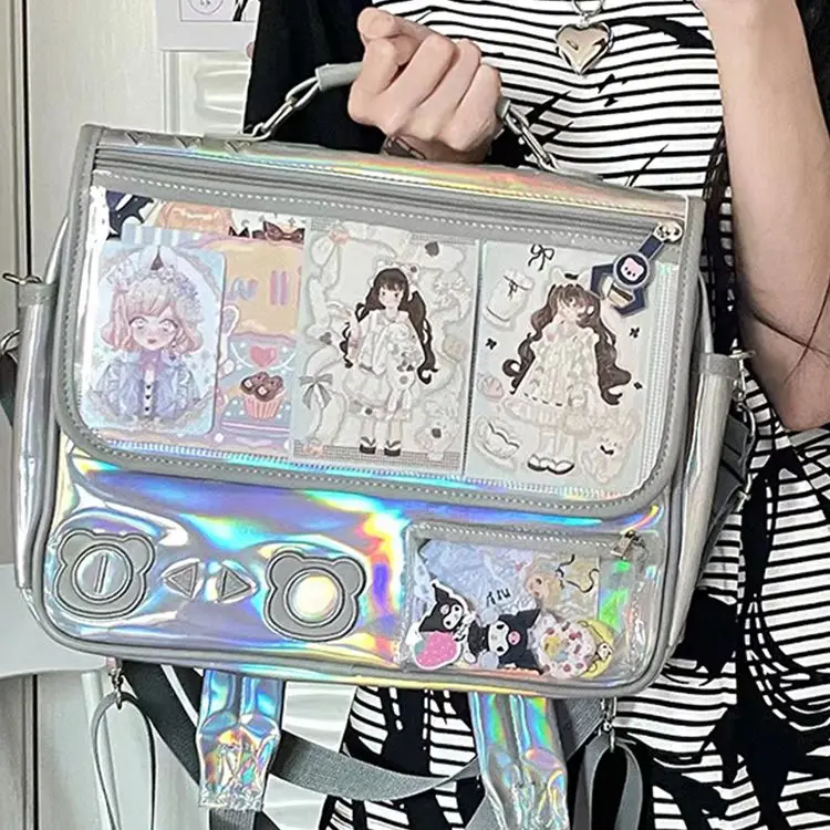 

Оригинальный тренд, прозрачный рюкзак на плечо, повседневная универсальная модная сумка из искусственной кожи, сумка, кавайная сумка-мессенджер, школьная сумка